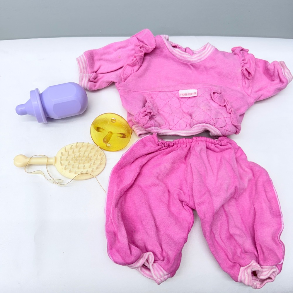 Vintage Cabbage Patch Kids Brush, Bottle, Pacifier Fisher Price Pink Doll Outfit